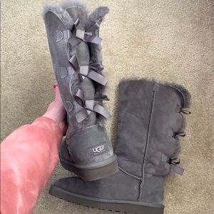 Gray Ugg Bailey Bow Boots